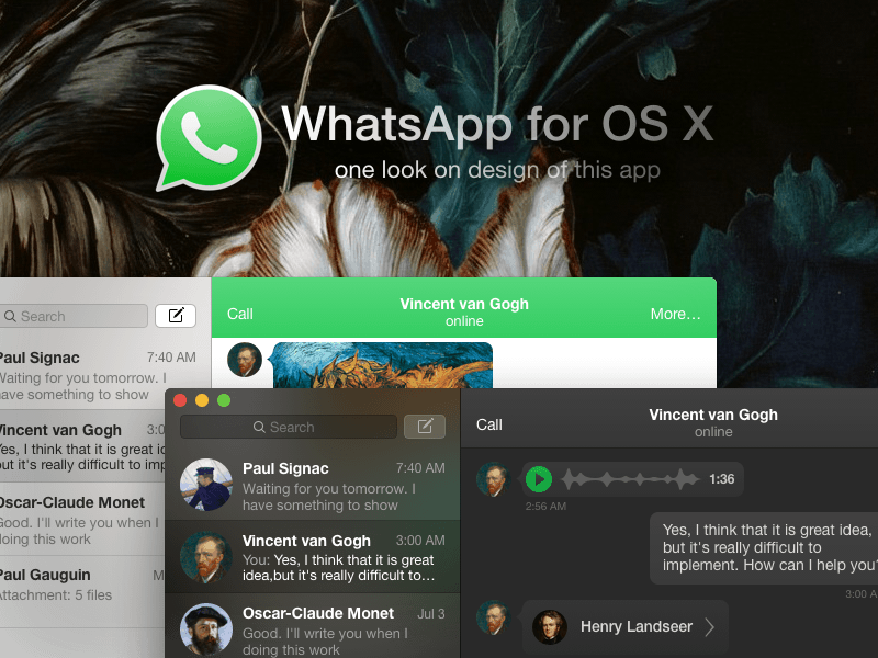 Концепция WhatsApp для ресурса OS X эскиза