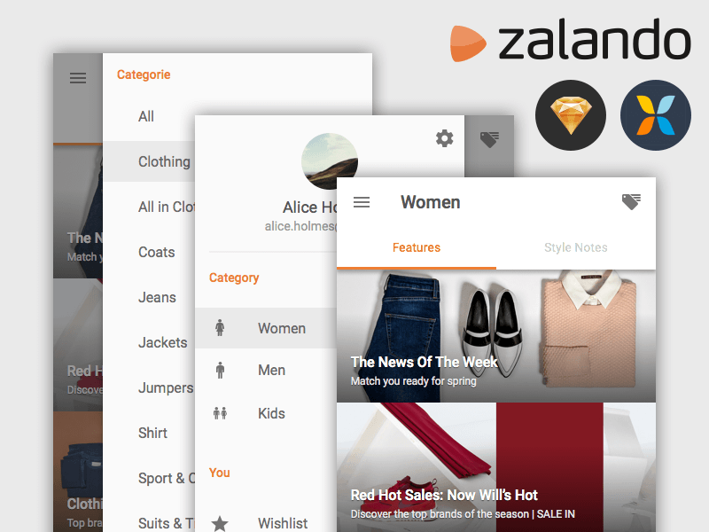 Zalando Материал Дизайн UI Sketch Ресурс