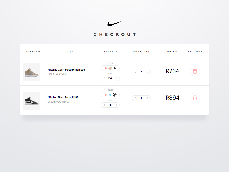 Карта пользовательского интерфейса Nike Checkout