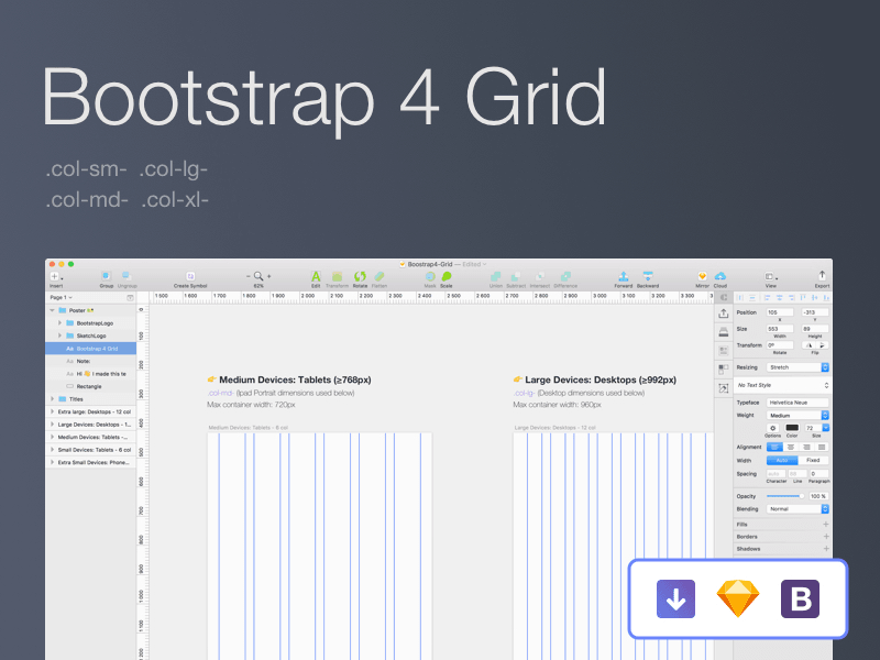 Bootstrap 4 Grid für Sketch