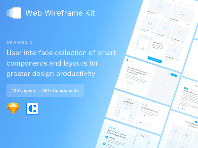 Кадры 3 - Веб Wireframe Kit Образец