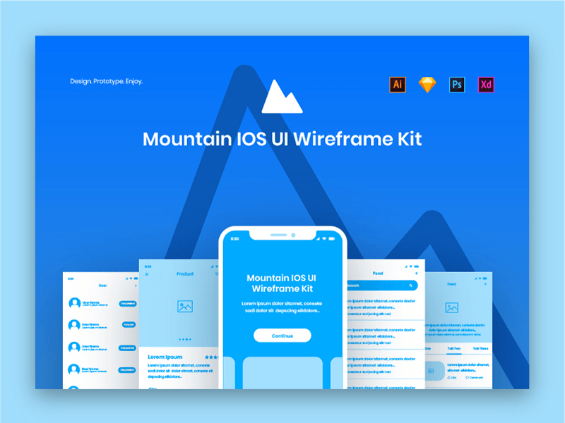 Ejemplo del kit de estructura alámbrica de la interfaz de usuario de Mountain iOS