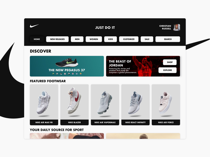Nike Интернет-магазин Редизайн шаблон
