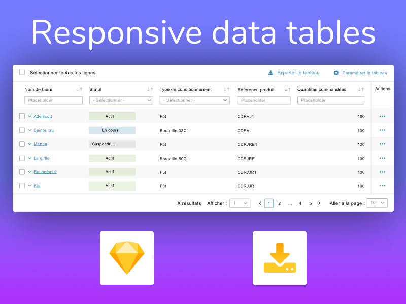 Sketch用のレスポンシブ データ テーブル
