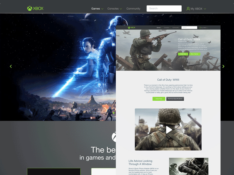 Редизайн веб-сайта Xbox