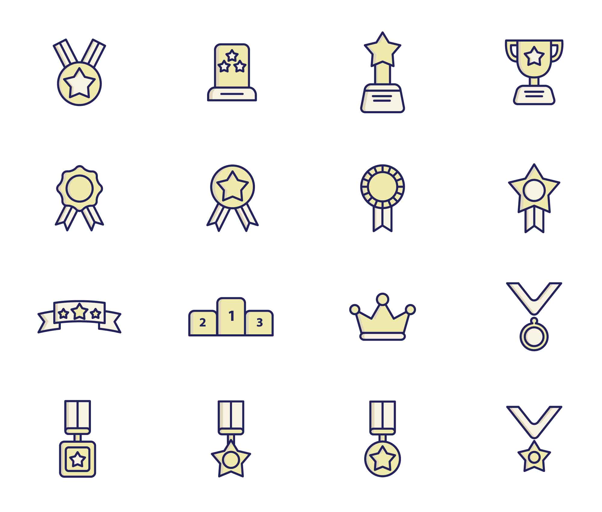 16 icônes de récompense colorées