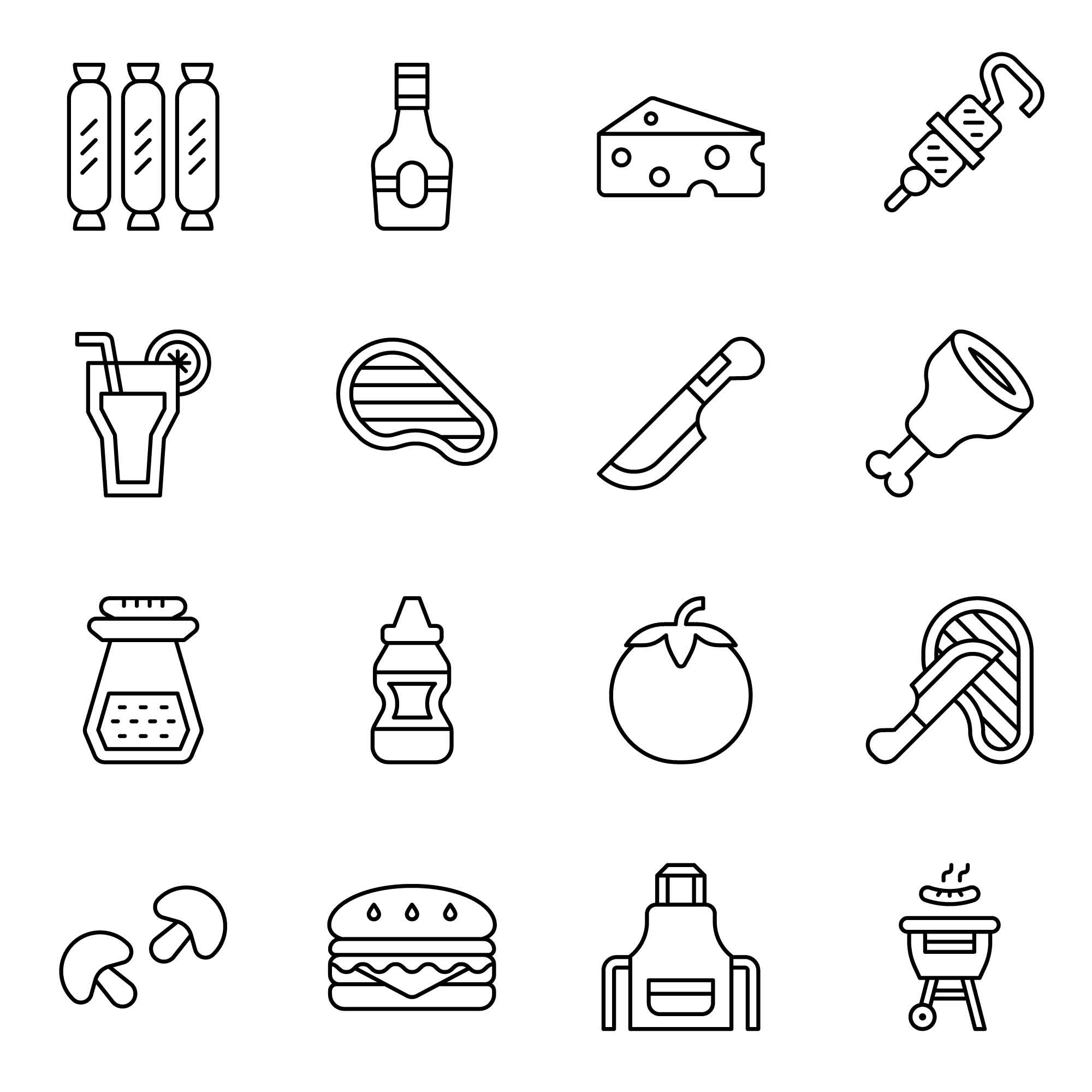 16 icônes de ligne de barbecue