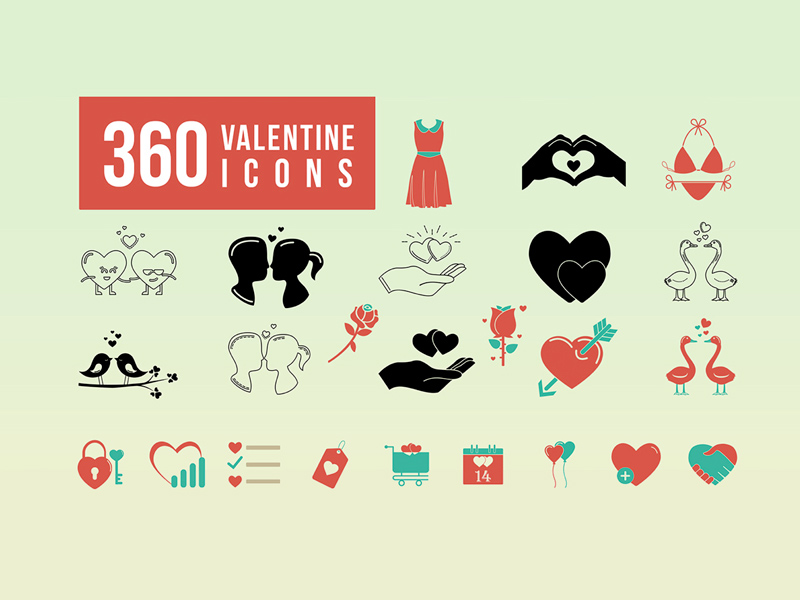 360 Iconos de San Valentín - Vector gratuito