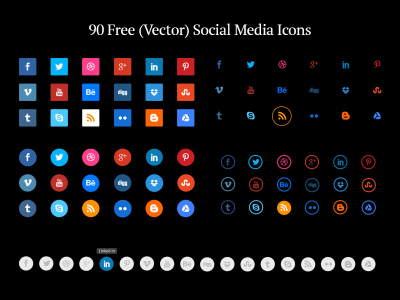 90 kostenlose Social -Media -Ikonen