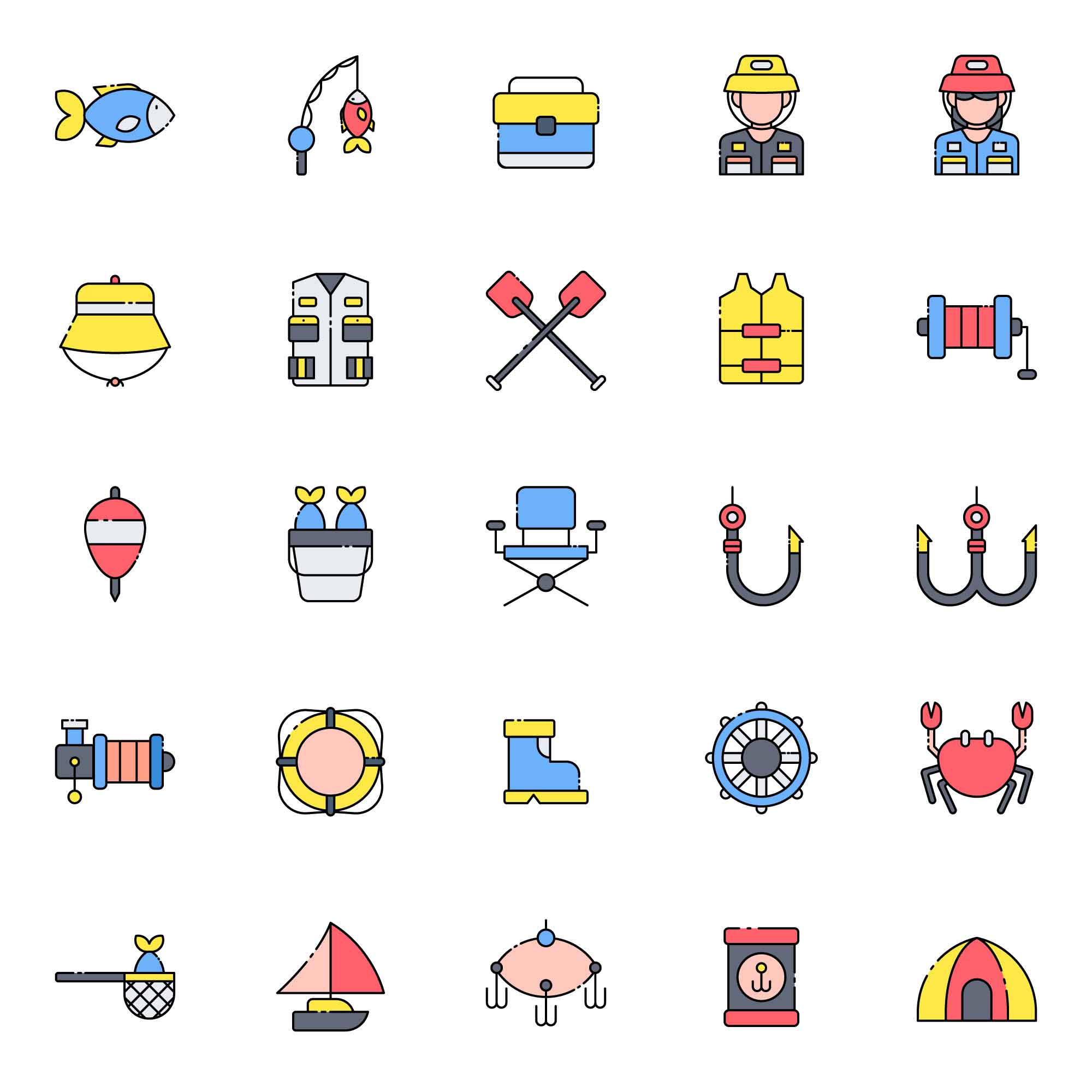 25 icônes de pêcheurs de couleur gratuite