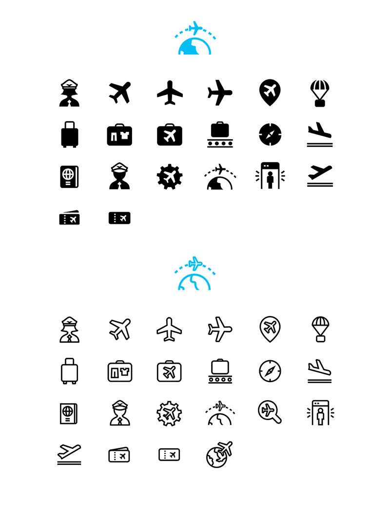 Icônes vectorielles d'aviation