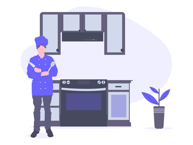 Chef en la cocina Ilustración SVG