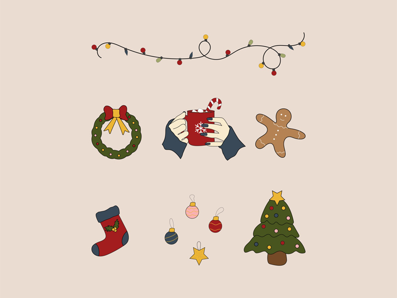 Ilustraciones de elementos navideños