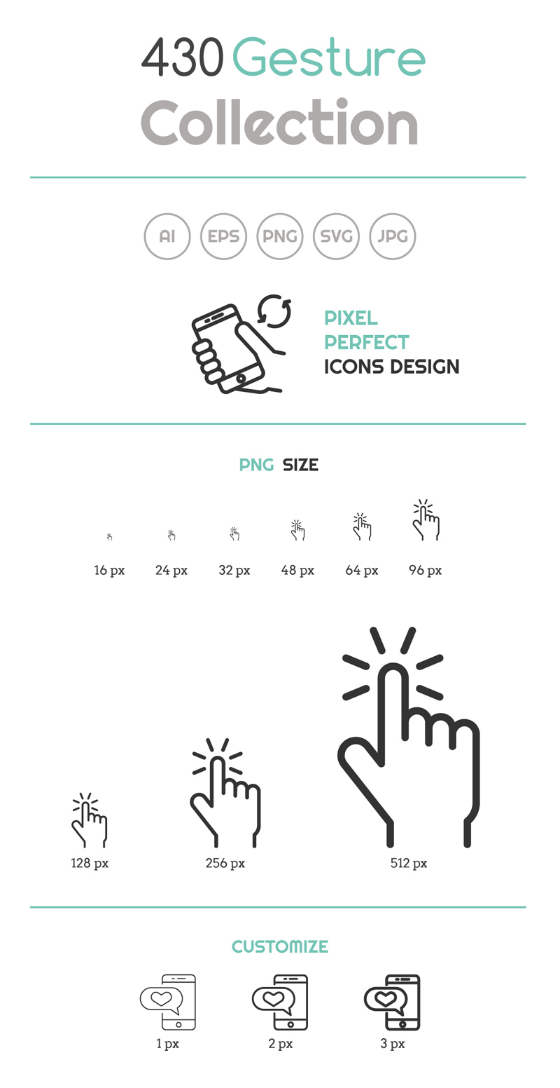 430 icônes vectorielles de gestes à la main