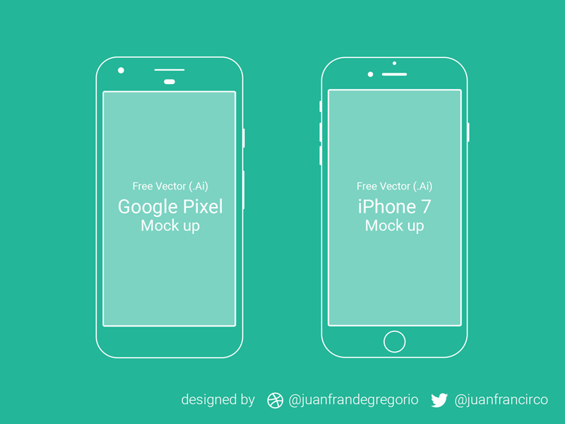 Google PixelとiPhone 7ワイヤーモックアップ