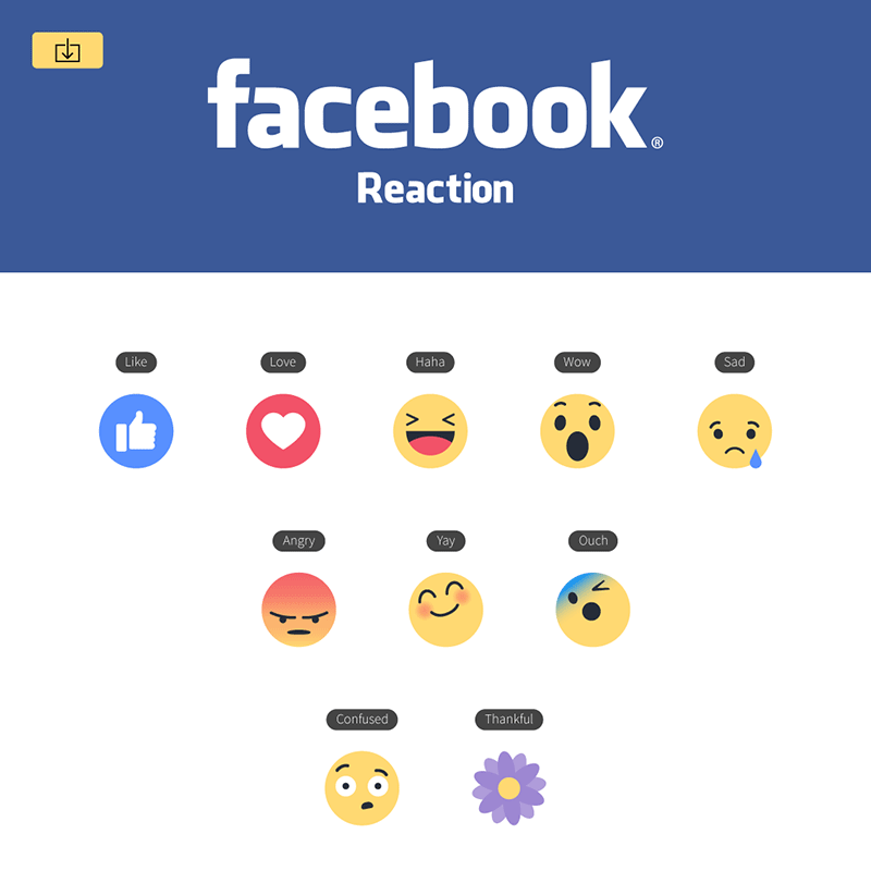 Facebookのようなボタンの共感的な絵文字反応