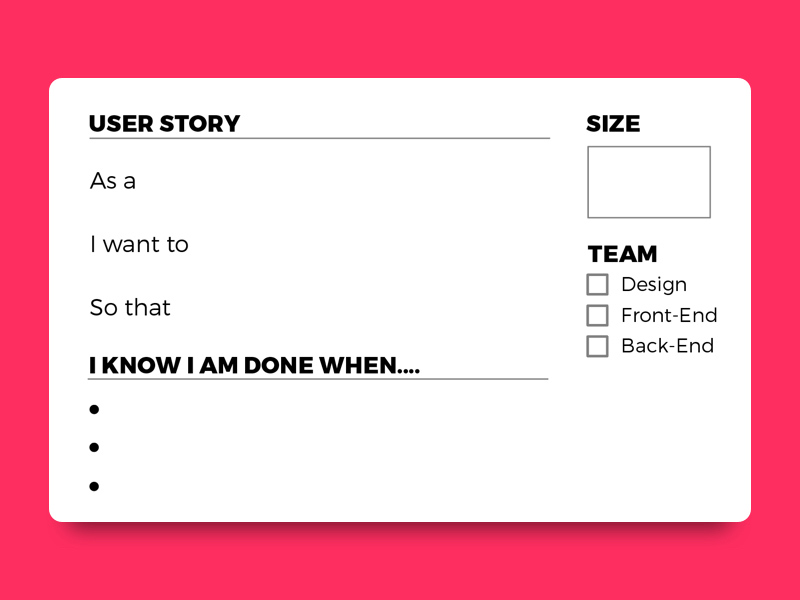 User Story Card -Vorlage - druckbare PDF